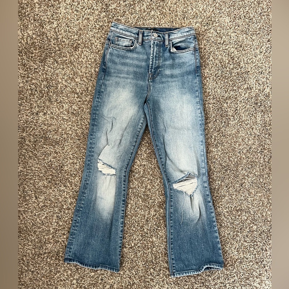 7 For All Mankind Easy Boot Distressed Light Wash Jeans